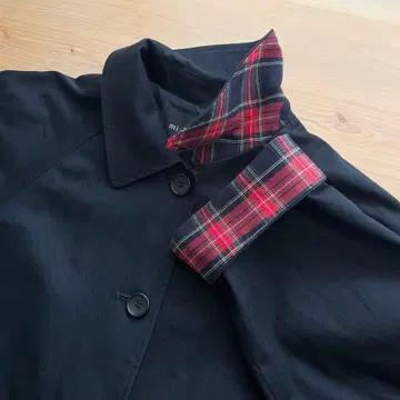 [ 새상품급 ] 미즈이로 인드 배색 체크 스텐카라 코트 네이비 일본제