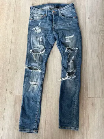 B DENIM 스키니 데님 데미지 가공