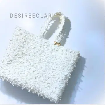 고급 비슈 키라키라 리본 트위드 토트백 (바닥 있음) 아이보리