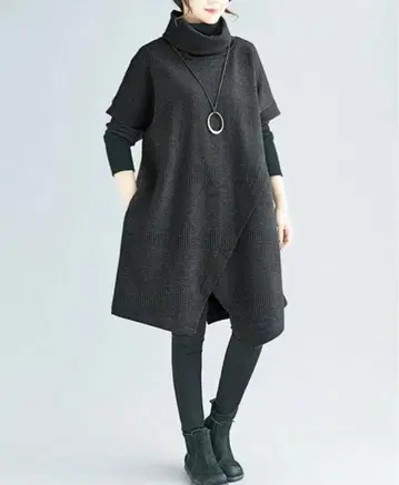 튜닉 사선 슬릿 원피스 니트 원피스 튜닉