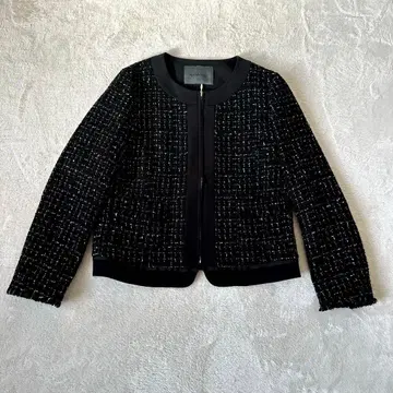 Spick & Span 노카라 자켓 블랙 트위드 포멀 대응