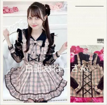 MARS 프리메로 리본 달린 하트 펄 레이스 체크 무늬 블라우스