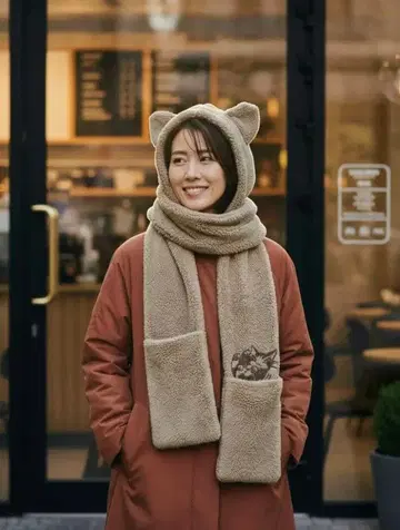 와치필드 다얀 고양이 귀 후디 포켓 부착 머플러