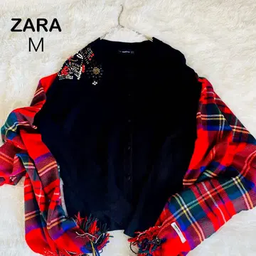 ZARA 비쥬 장식 & 싸개 단추 니트 가디건 M 블랙