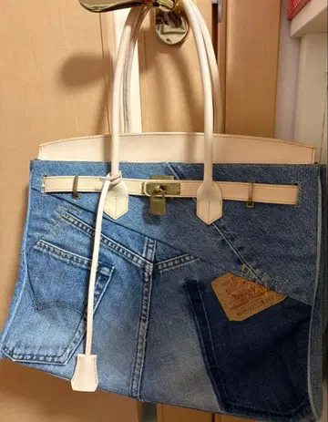 빈티지 리메이크 천연 가죽 데님백