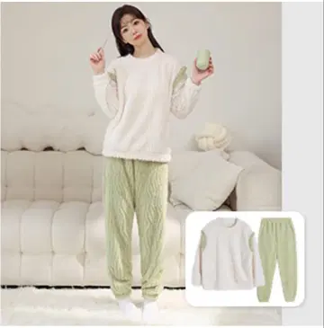 미사용 새상품 포근포근 파자마 홈웨어 귀여운 상하의 세트 화이트 그린
