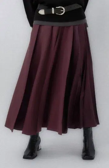 [ HARE ] 아지메 자카드 플리츠 스커트 (보르도 39)