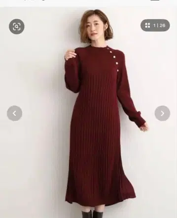 grove 버건디 사이드 플리츠 니트 원피스