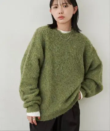 믹스 부클 니트 그린