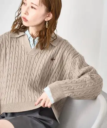 BEVERLYHILLS POLO CLUB 케이블 짜임 크롭 니트