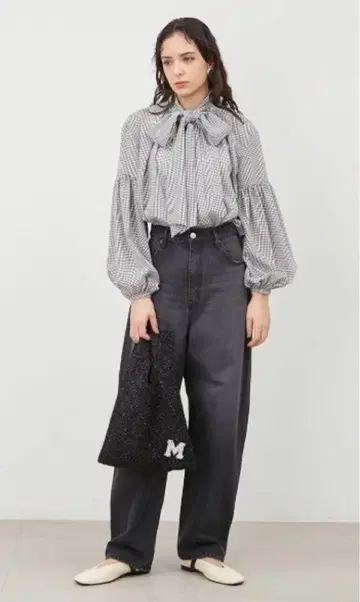 미라 오웬 하이웨스트 와이드 테이퍼드 데님 팬츠 [ 워셔블 ]