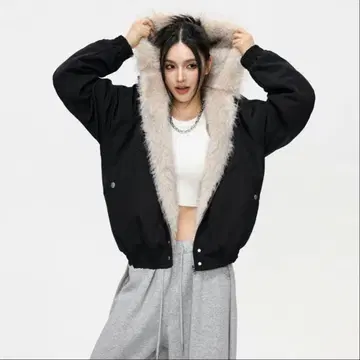 퍼 후디 숏 자켓 블랙 M 사이즈