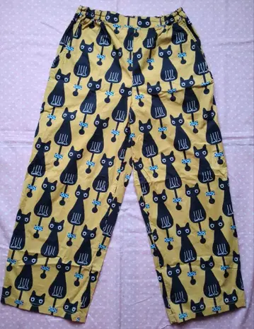 마타노 아츠코 룸 팬츠 L 메메/고양이/옐로우 컬러/와코루/면