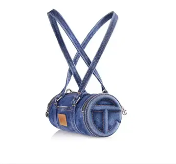 데님 블루 원통형 숄더백