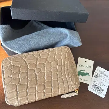 Crocodile 천연 가죽 접이식 지갑 베이지