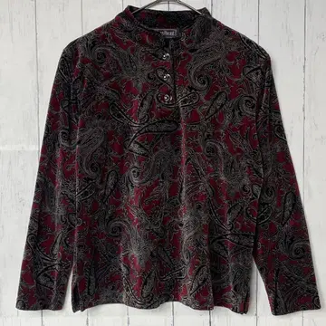 glossibeaut 페이즐리 무늬 벨로아 하프 버튼 상의