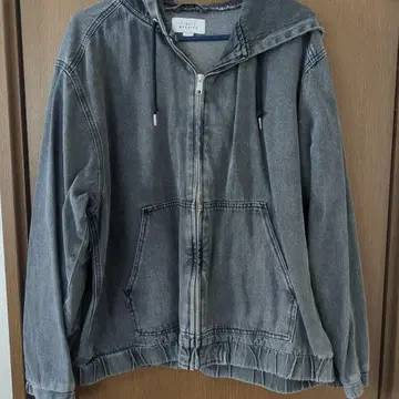 그레이 데님풍 후드 부착 후드티