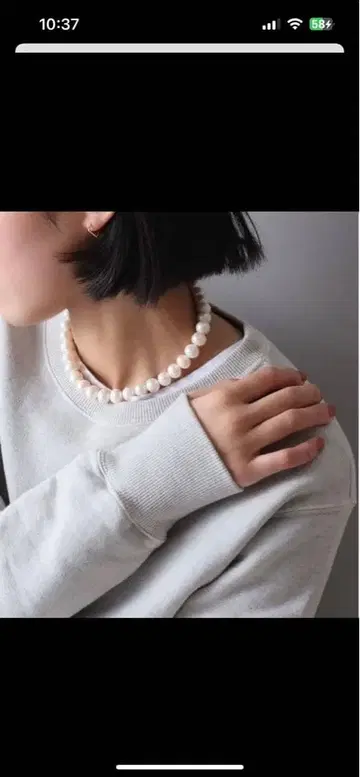 Lilas 에시컬 담수 포테토 펄 목걸이 10mm 36cm SV