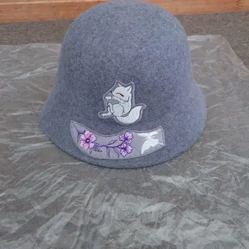 [ 새상품 미사용 ] 곤자쿠 울 크로셰 자수 모자 여우 일본풍 패턴