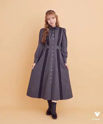 Areeam 미키 펄 버튼 라인 레이스 원피스