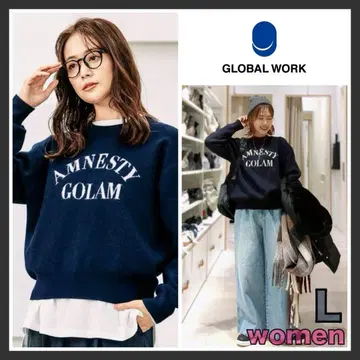 글로벌 워크 멜티 로고 풀오버 네이비 L 사이즈