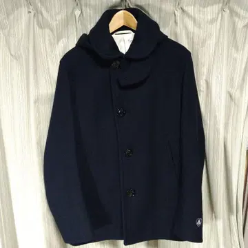 네이비 울 더블 브레스트 피 코트