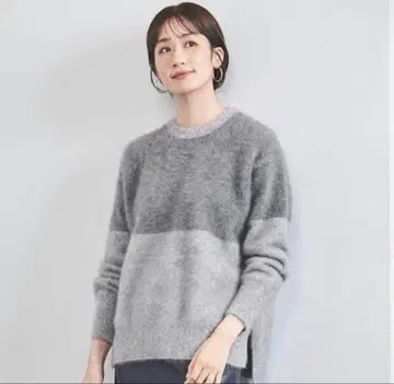 새상품급 UNITED ARROWS 폭스 캐시미어 크루넥 니트 그레이