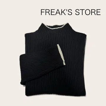 FREAK'S STORE 배색 라인 리브 니트 하이넥 풀오버