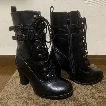레이스업 부츠 블랙 레이스업 숏부츠 와이드 힐 M 사이즈