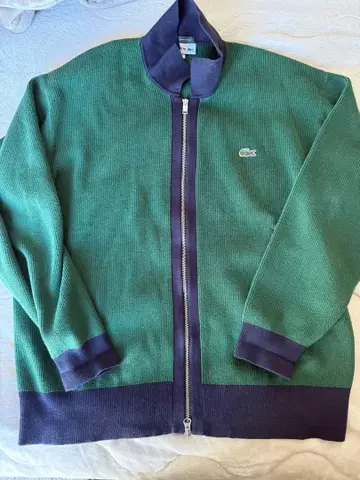 LACOSTE 그린과 네이비 집업 니트 L