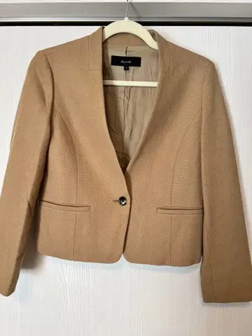 베이지 노카라 자켓 울 혼방