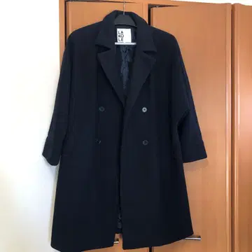 네이비 더블 브레스트 롱 코트