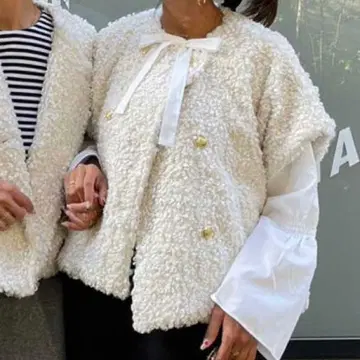 [ Myu ] 페이크 푸들 퍼 베스트 자켓 금장 버튼