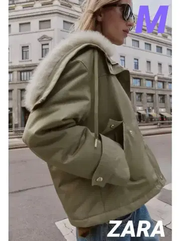 ZARA 인조 모피 퍼프 후드티