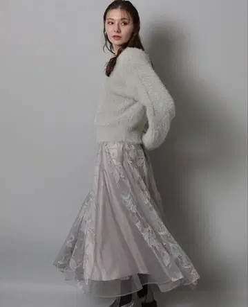 Rirandture 그라데 튤 자수 스커트 라이트 그레이