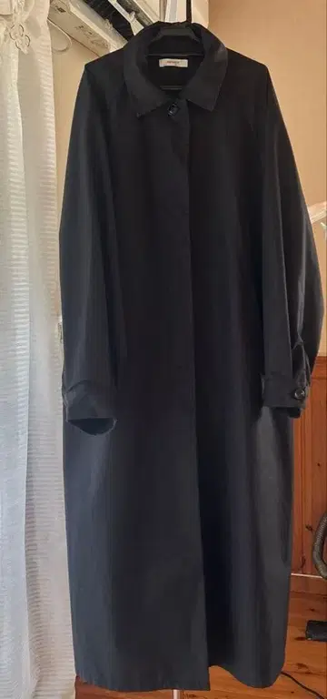 블랙 스텐 칼라 스탠드 롱 코트 발마칸 코트