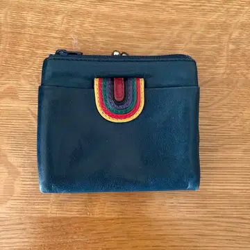 긴자 쿠노야 천연 가죽 네이비 컬러 접이식 지갑 악센트 패턴 부착