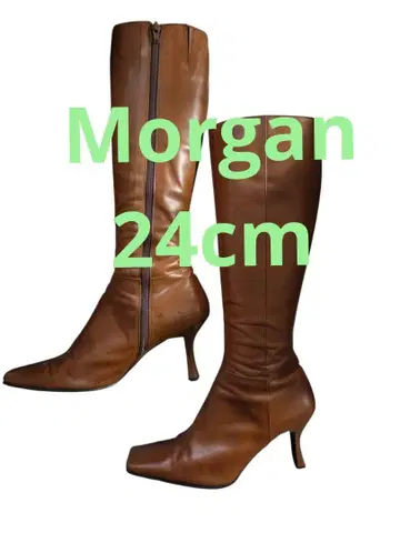 Morgan 천연 가죽 카멜색 롱 부츠 사이즈 37 사이즈 24cm