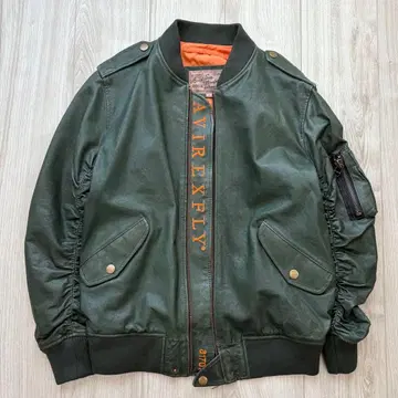 [ 레어 ] AVIREXFLY 가죽 자켓 MA-1 다크 그린 L