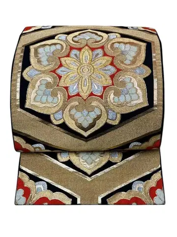 S75 앤티크 6t 통패턴 후쿠로 오비 화문 금은사 골드 계열 당직