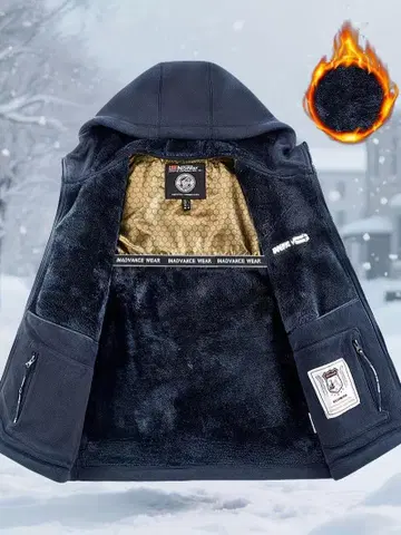 새상품 미사용 두꺼운 원단 후드 부착 플리스 자켓 네이비 블루 L 사이즈