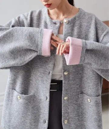 골드 버튼 배색 니트 자켓 가디건