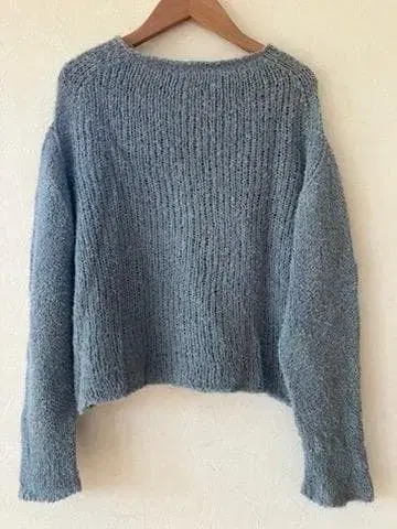라이트 블루 오버 사이즈 니트 스웨터 면 린넨
