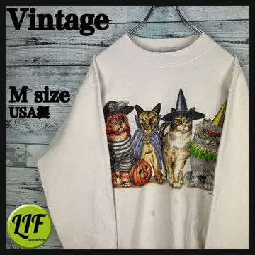 빈티지 USA제 양면 애니멀 프린트 고양이 맨투맨 M 5065