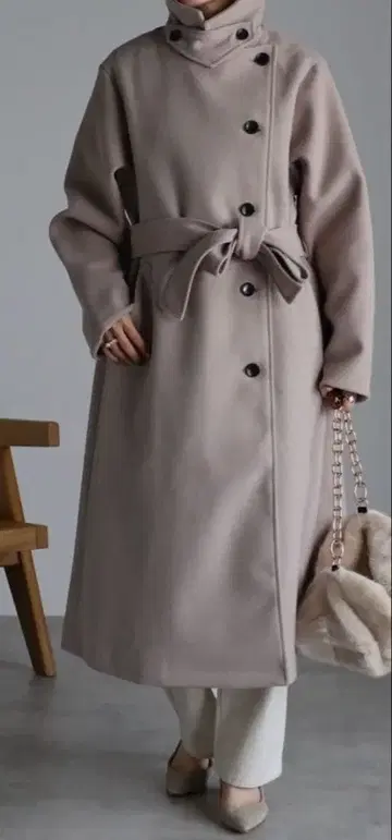 봉쥬르 사간 롱 코트 그레이 베이지