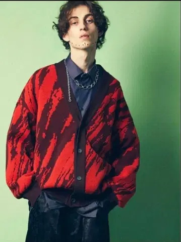 Maison Special 자카드 니트 가디건 레드