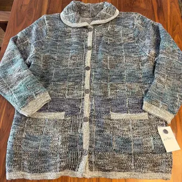 새상품 arbre 체크 무늬 그레이 계열 가디건 M