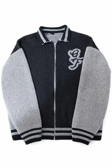 집업 니트 스웨터 네이비 그레이