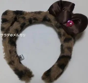 구 디자인 레어 usj 머리띠 키티 레오파드 무늬 리본 레오파드
