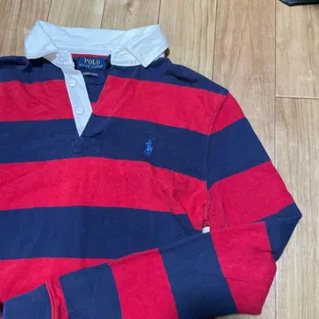 랄프 로렌 긴팔 피케 셔츠 빨간색과 네이비 스트라이프 라거 셔츠